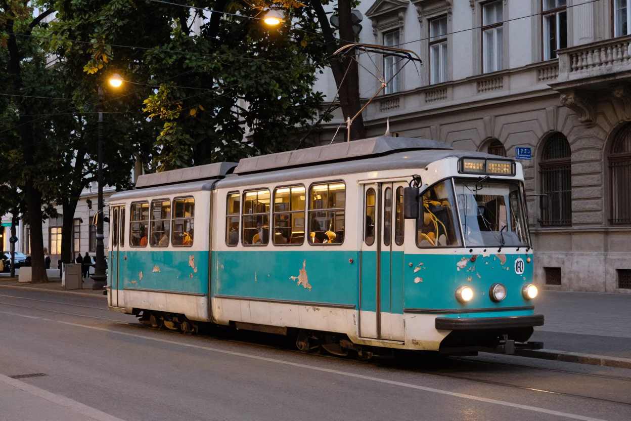 Turquoise Paint at As City Lights Begin To Glow in Vienna in in Vienna, Austria