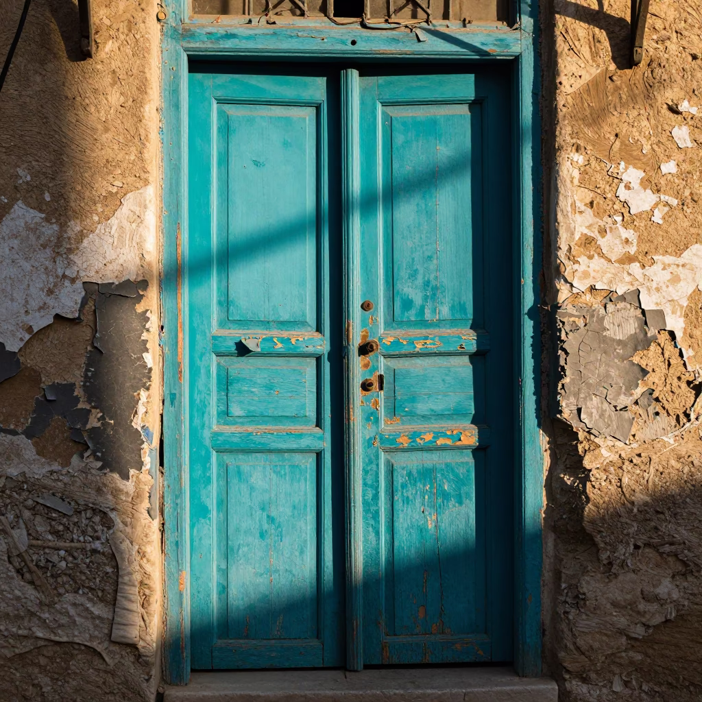 Turquoise Paint in Amman at Sunrise Light in in Amman, Jordan