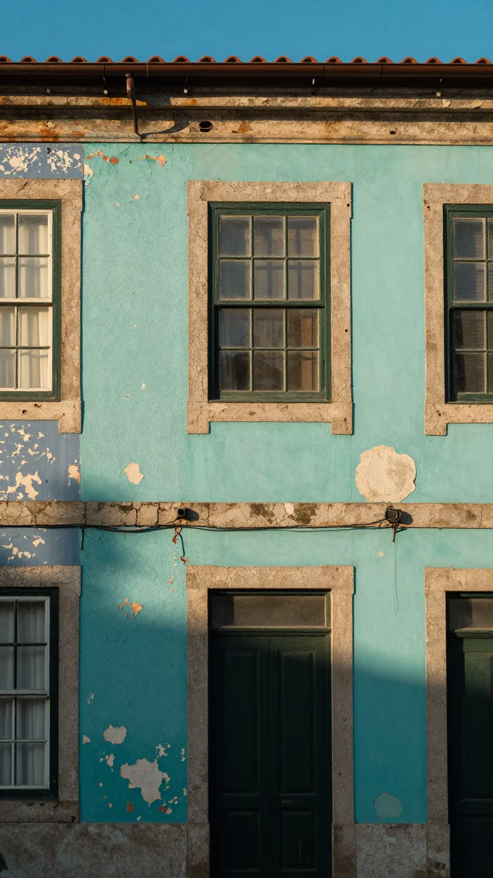 Turquoise Paint in Porto at Clear Late-afternoon Light in in Porto, Portugal