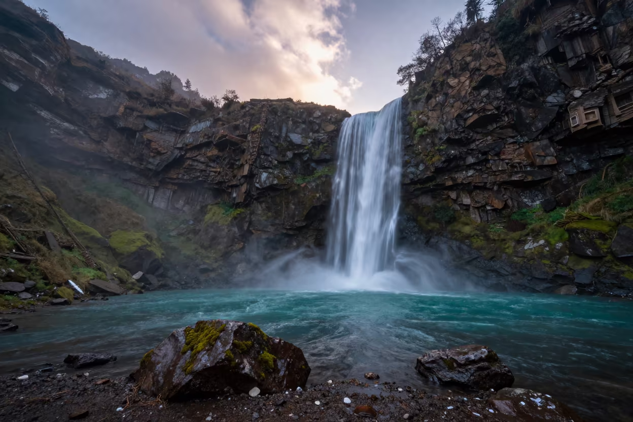 Turquoise Plunge Waterfall Dawn Kathmandu in near Kathmandu