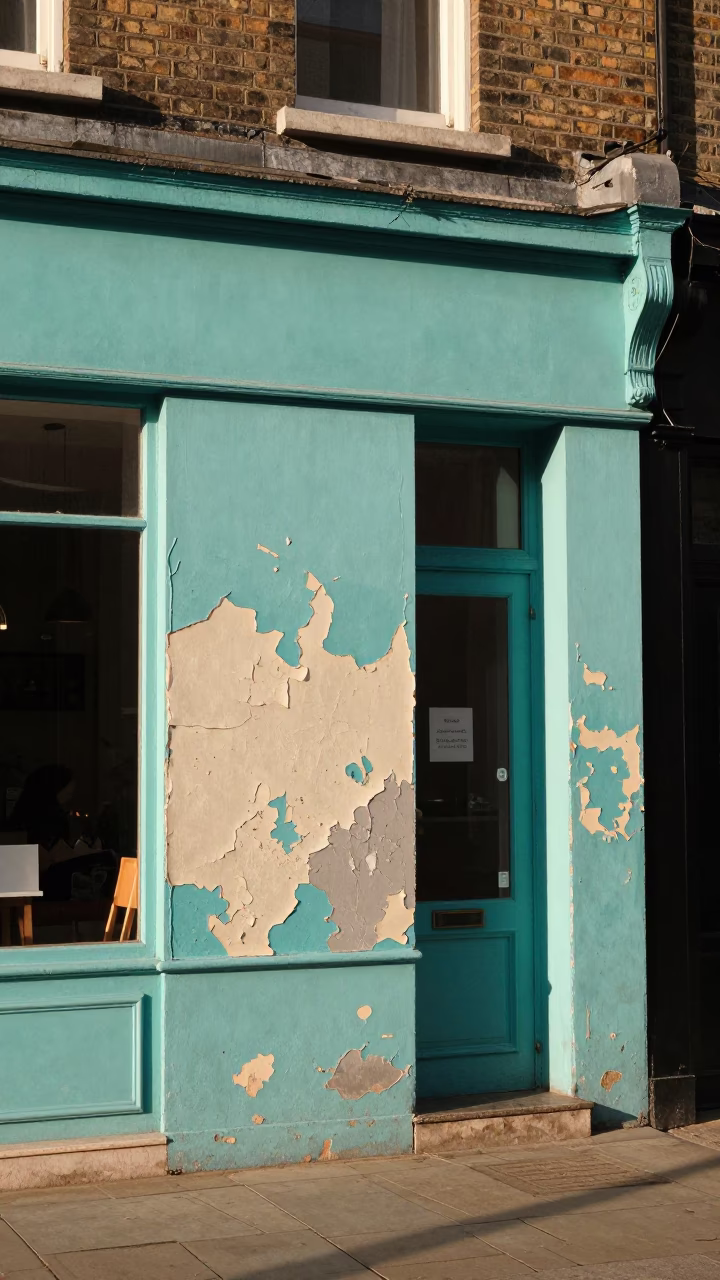 Turquoise Shopfront in London in in London, United Kingdom