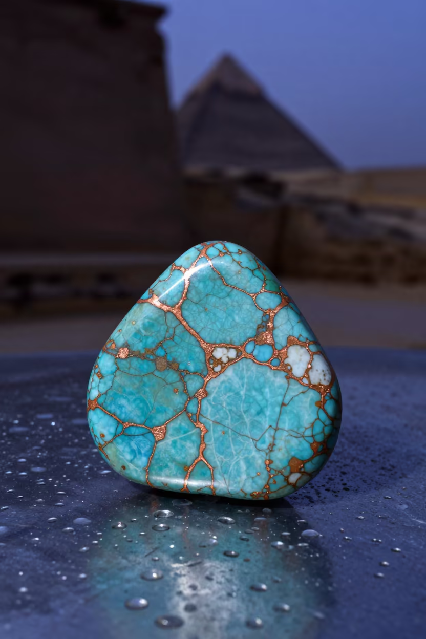 Turquoise Stone Copper Veins Giza Metal in across a rain-beaded metal surface in Giza