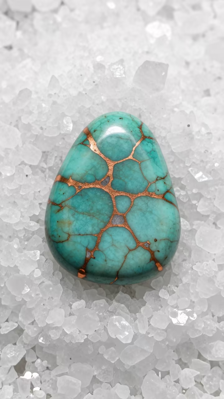 Turquoise Stone with Copper Veins on Salt Crystals in on salt crystals along a pan rim in Addis Ababa