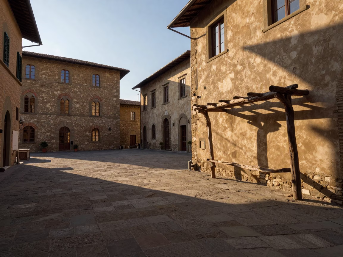 Tuscan Courtyard in Florence at As First Light Reaches The Scene in in Florence, Italy
