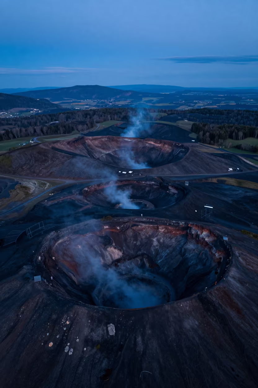 Twilight Aerial View of Swiss Volcanic Crater Chain in in Switzerland
