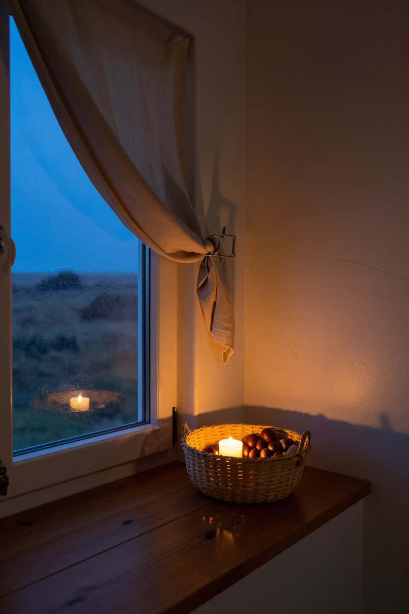 Twilight Basket of Chestnuts Near Swakopmund in on a window seat near Swakopmund