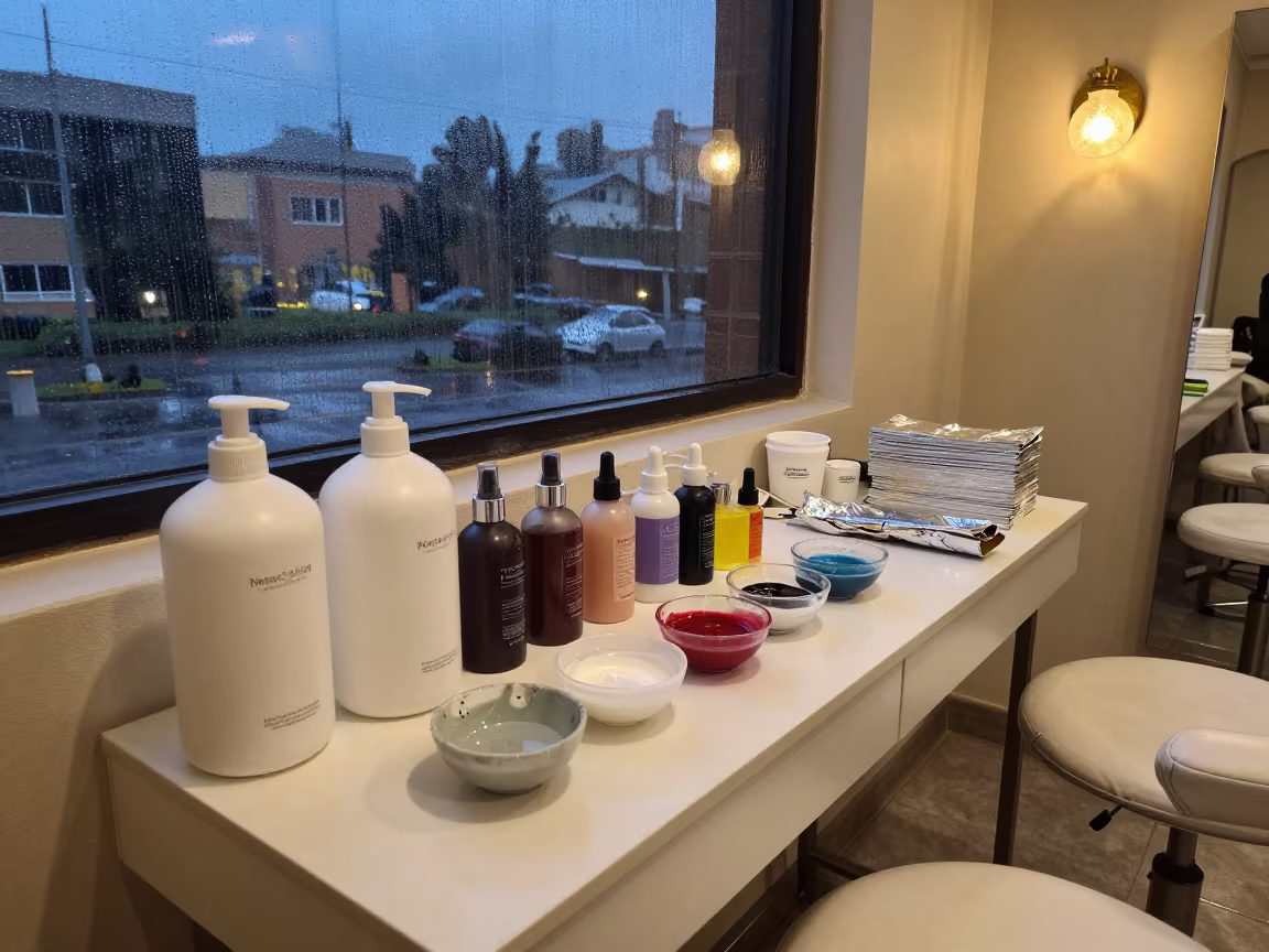 Twilight Beauty Counter with Developer Bottles in inside a skincare treatment room near Yaounde
