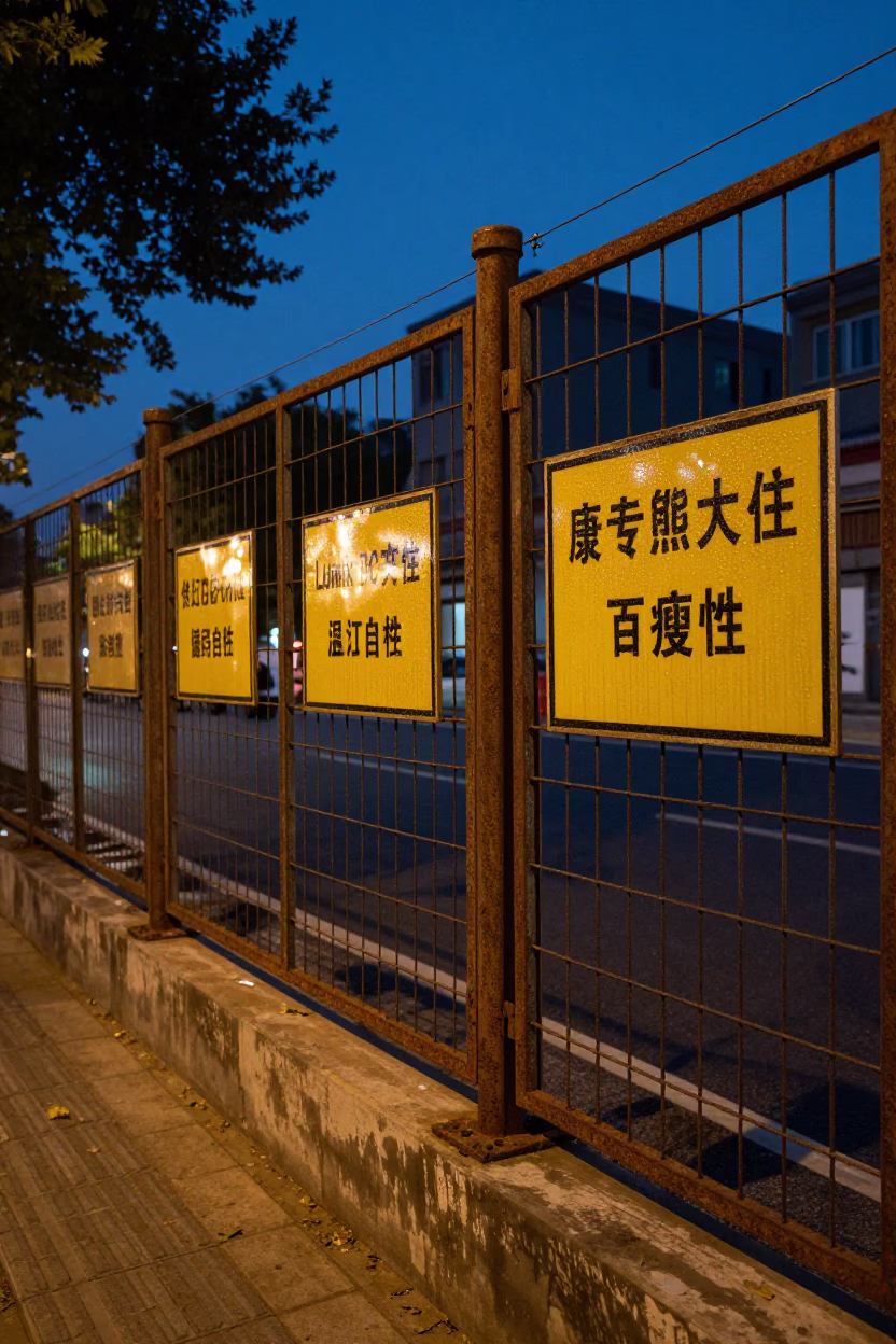 Twilight Beijing Street Scene with Substation Fence and Urban Details in in Beijing, China
