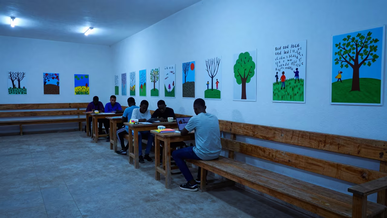Twilight Bench in Khartoum Art Room in inside an art classroom in Khartoum