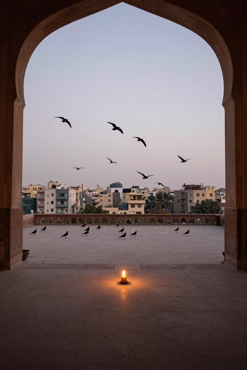 Twilight Birds Over Multan Atrium in inside a vaulted atrium in Multan