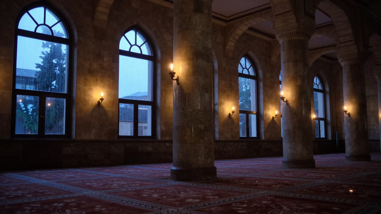Twilight Blue Hour in Addis Mosque Prayer Hall in in a mosque prayer hall in Addis Ababa