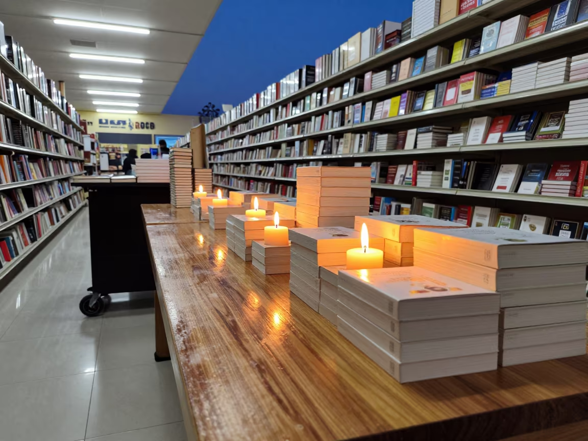 Twilight Book Signing Table with Restock Cart in inside a bright retail aisle in Kafr el-Dawwar