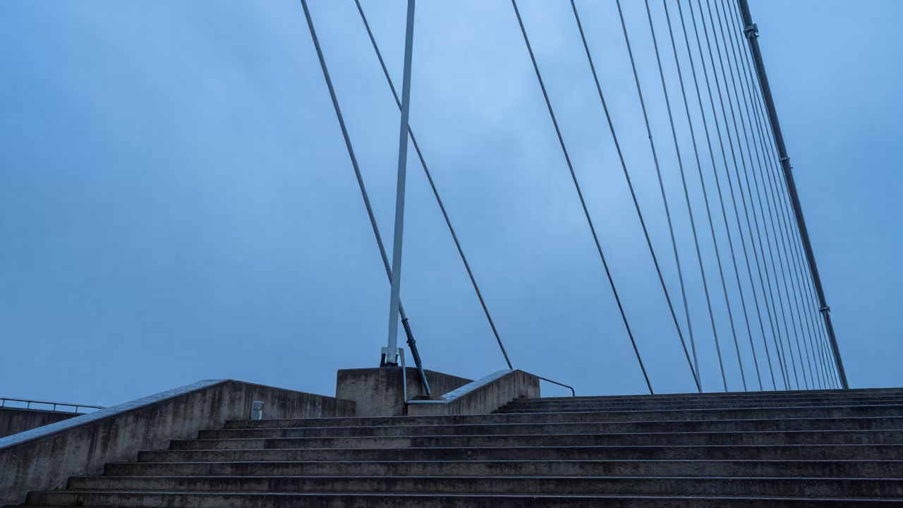 Twilight Cable Pattern on Houston Bridge in at the base of a monumental staircase in Houston