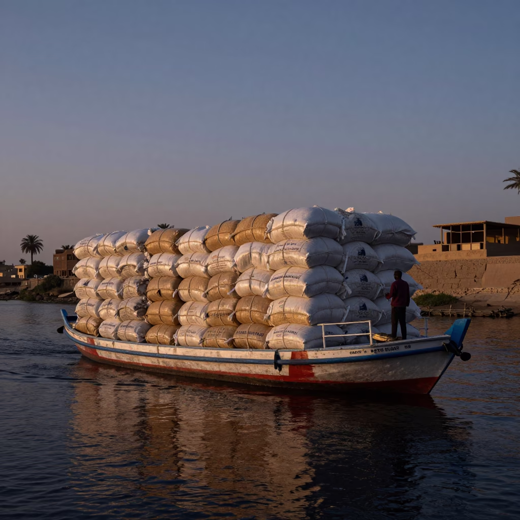 Twilight Canal Barge Loaded with Cargo in Luxor Egypt in in Luxor, Egypt