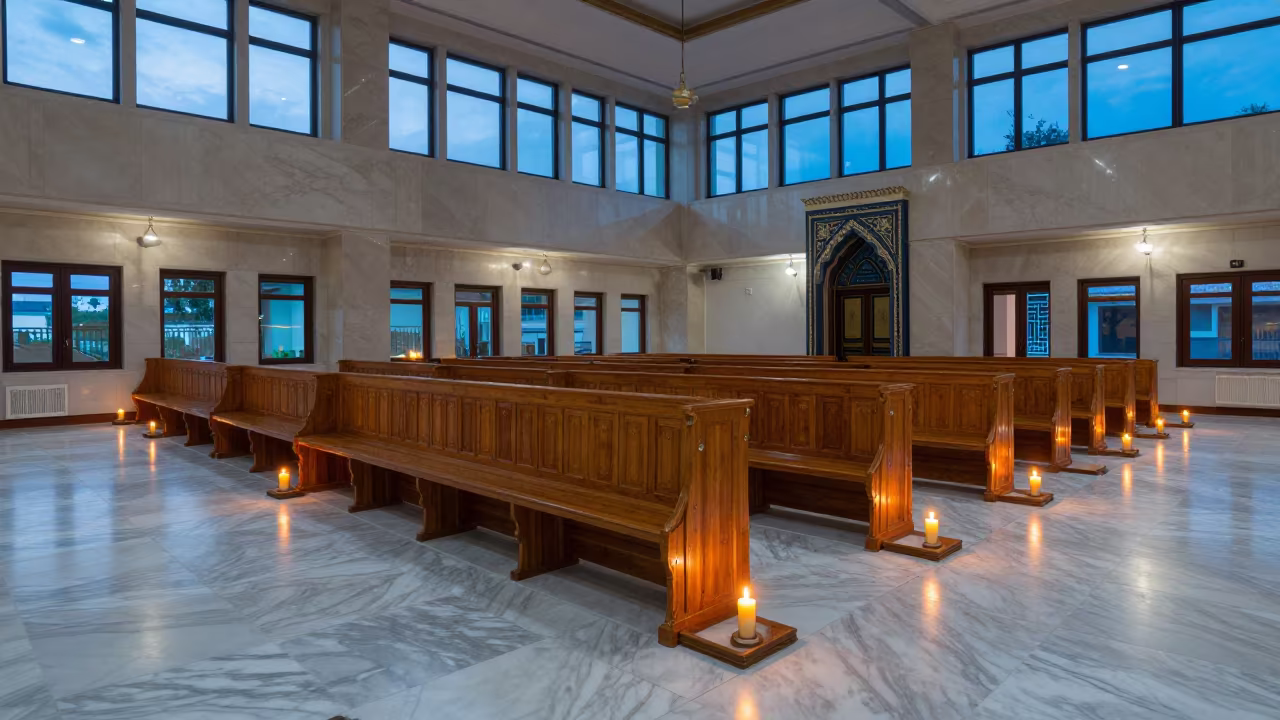 Twilight Candlelight in Incheon Mosque Prayer Hall in in a mosque prayer hall in Incheon