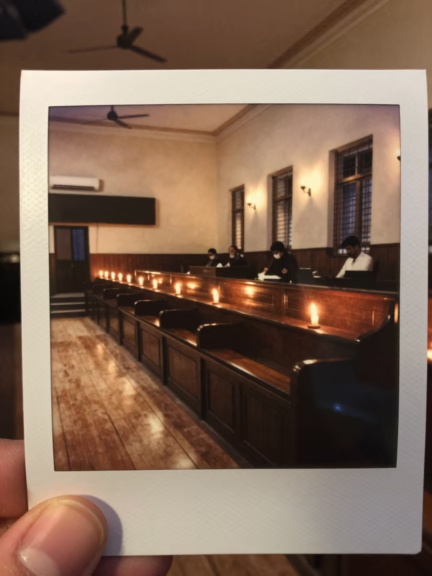 Twilight Candlelight on Mymensingh Judge's Bench in inside a council chamber in Mymensingh