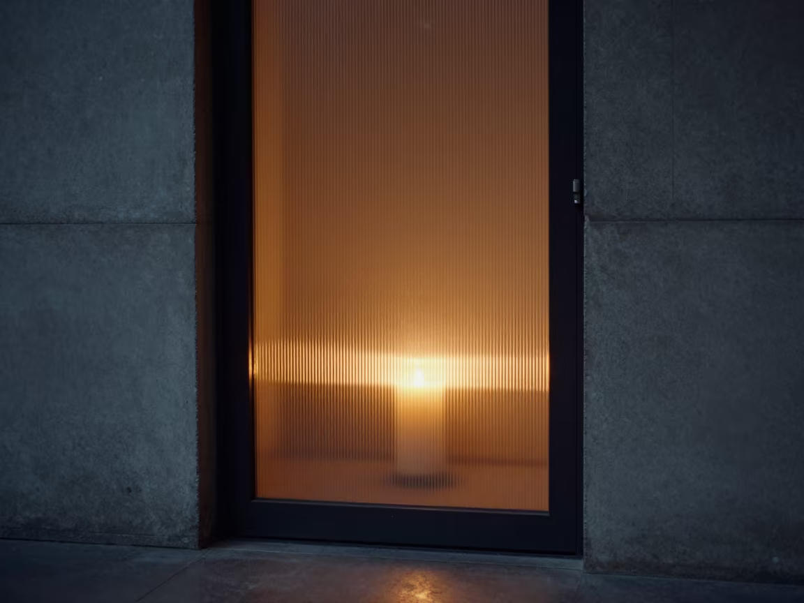 Twilight Candlelight Through Ribbed Glass Lobby in inside a ribbed concrete lobby in Amravati