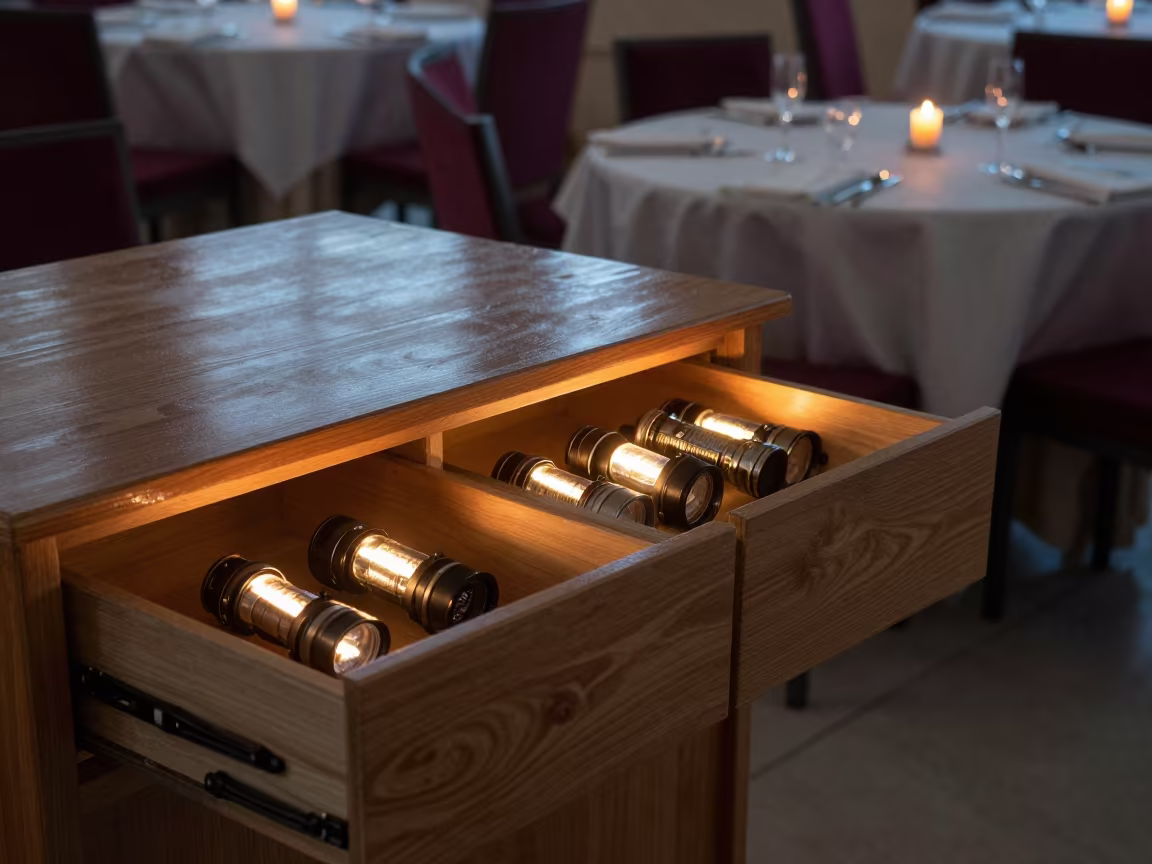 Twilight Candlelight Storm Flashlight Drawer Banquet Hall Çorum in inside a banquet hall before service in Çorum