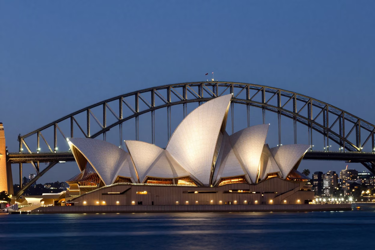 Twilight Cityscape in Sydney at As City Lights Begin To Glow in in Sydney, New South Wales, Australia