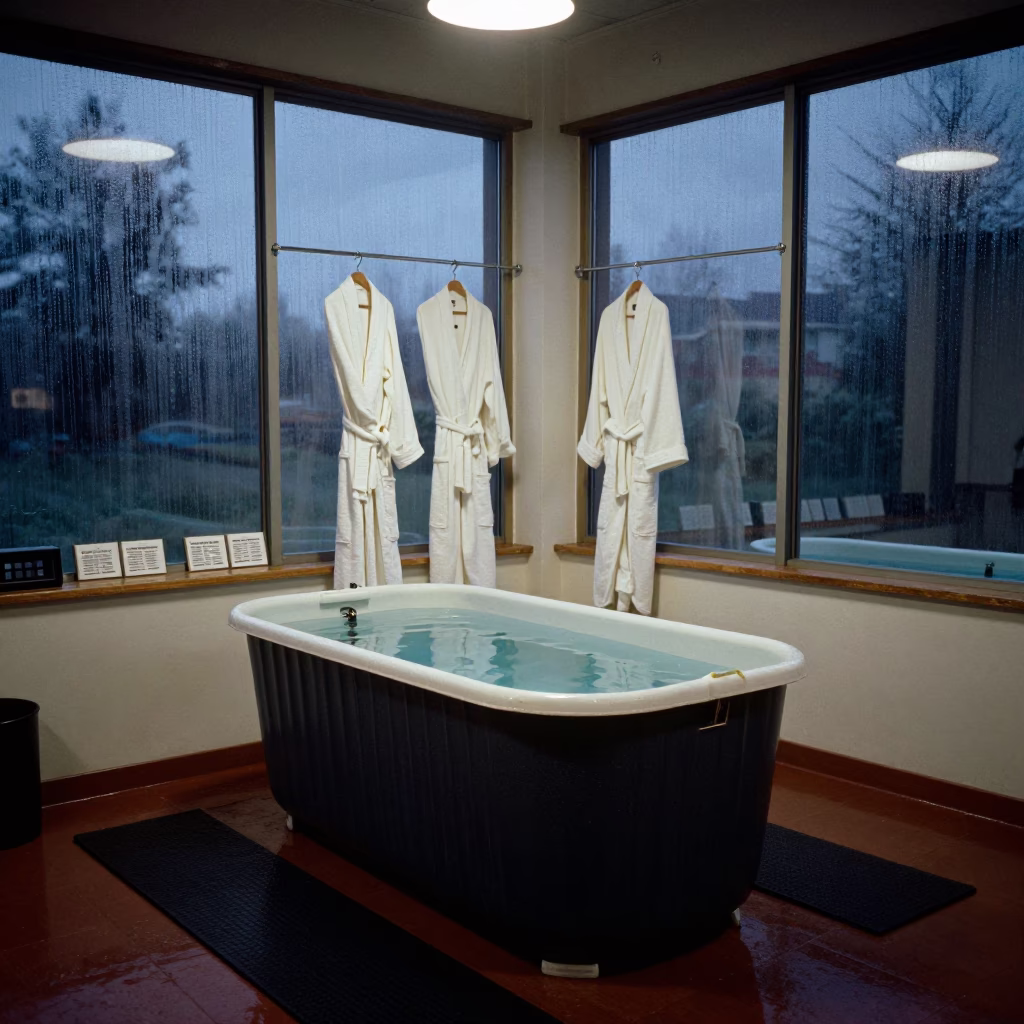 Twilight Cold Plunge Station with Condensation in inside a strength room in Kassala