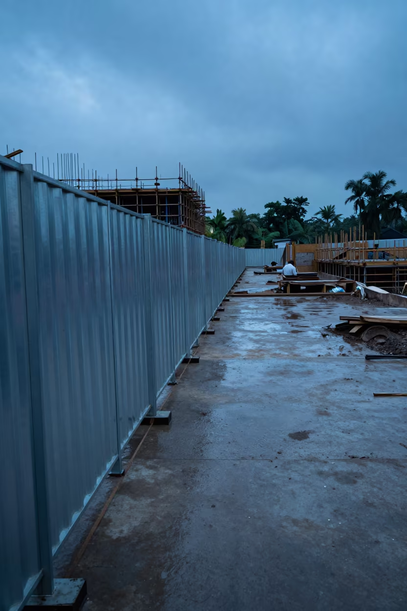Twilight Construction Fencing Bangladesh Site in on an active construction deck in Bangladesh