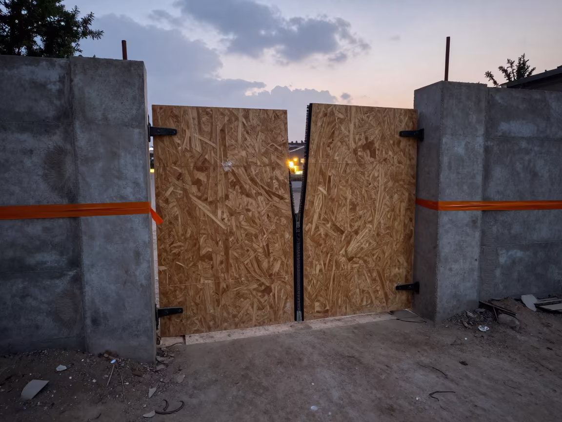 Twilight Construction Site Dust Barrier Zipper Door in inside a taped-off excavation edge near Sheikhupura