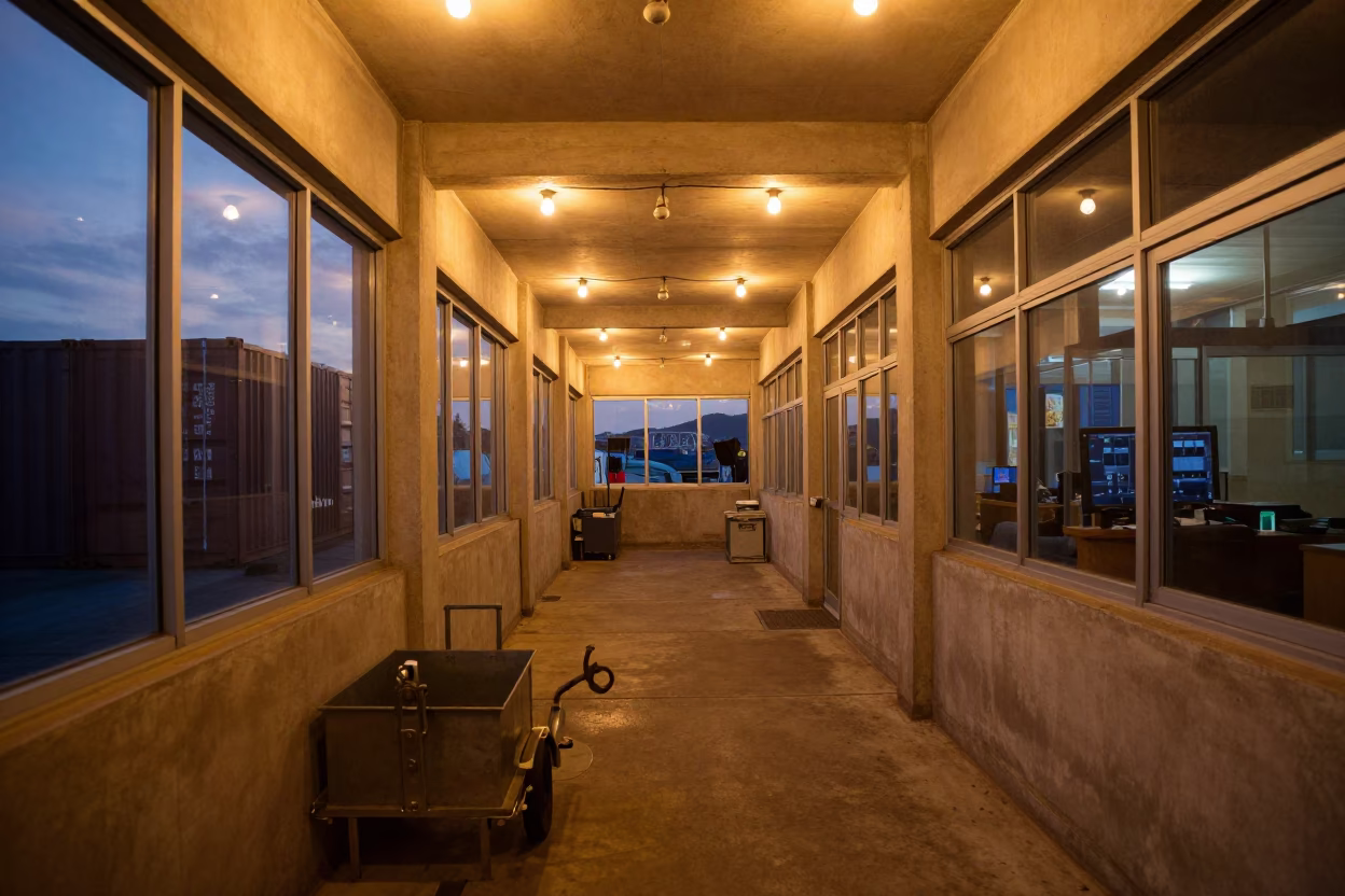 Twilight Dispatch Office with Trailer Jack Crank Bin in inside a dispatch office above the dock in Busan