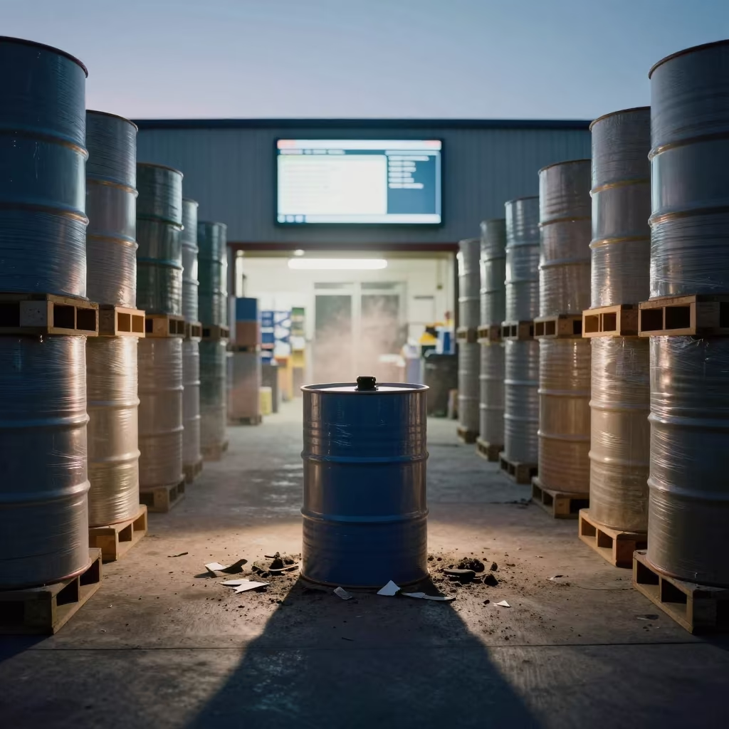 Twilight Dispatch Zone with Barrel and Dust in inside a fulfillment packing zone in Muizenberg, Cape Town
