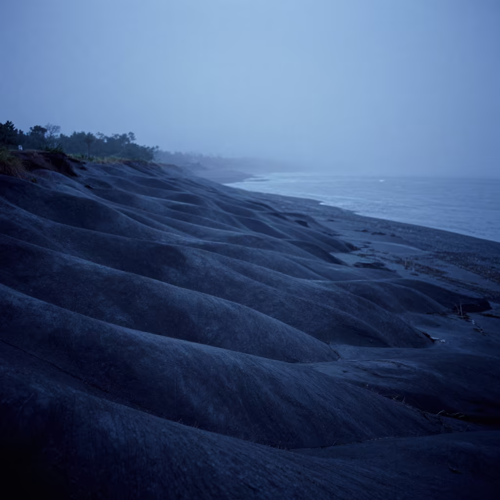Twilight Drumlins Along Honduran Shoreline Mist in along a wave-cut shoreline in Honduras
