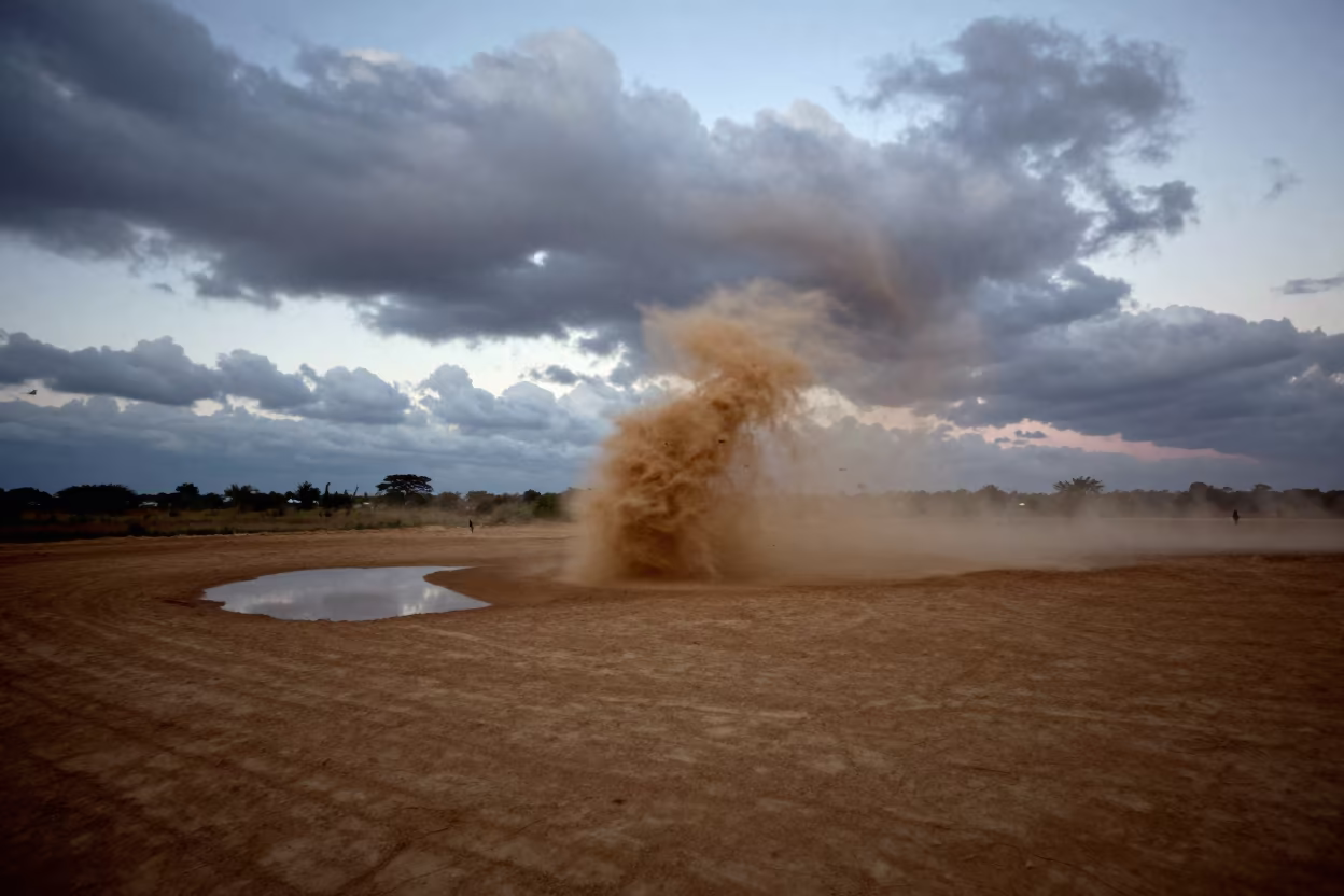 Twilight Dust Devil Merida Reflected Light in beneath fast-moving cloud bands near Merida Venezuela