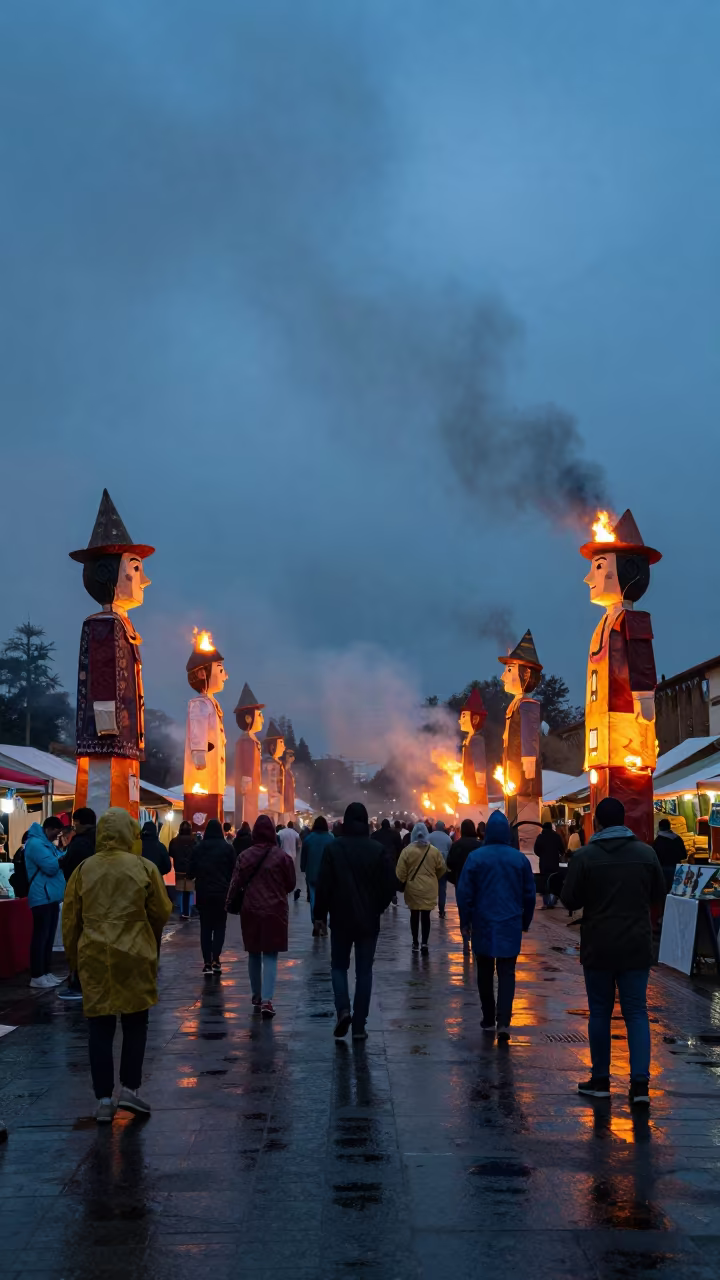 Twilight Fallas Festival Burning Figures Bamenda in at a night market near Bamenda