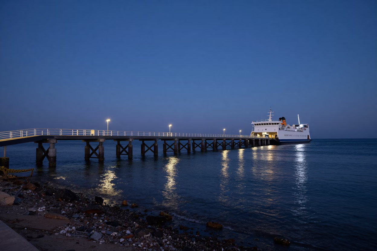 Twilight Ferry Ramp and Piling System at Low Tide in Alexandria Egypt in in Alexandria, Egypt