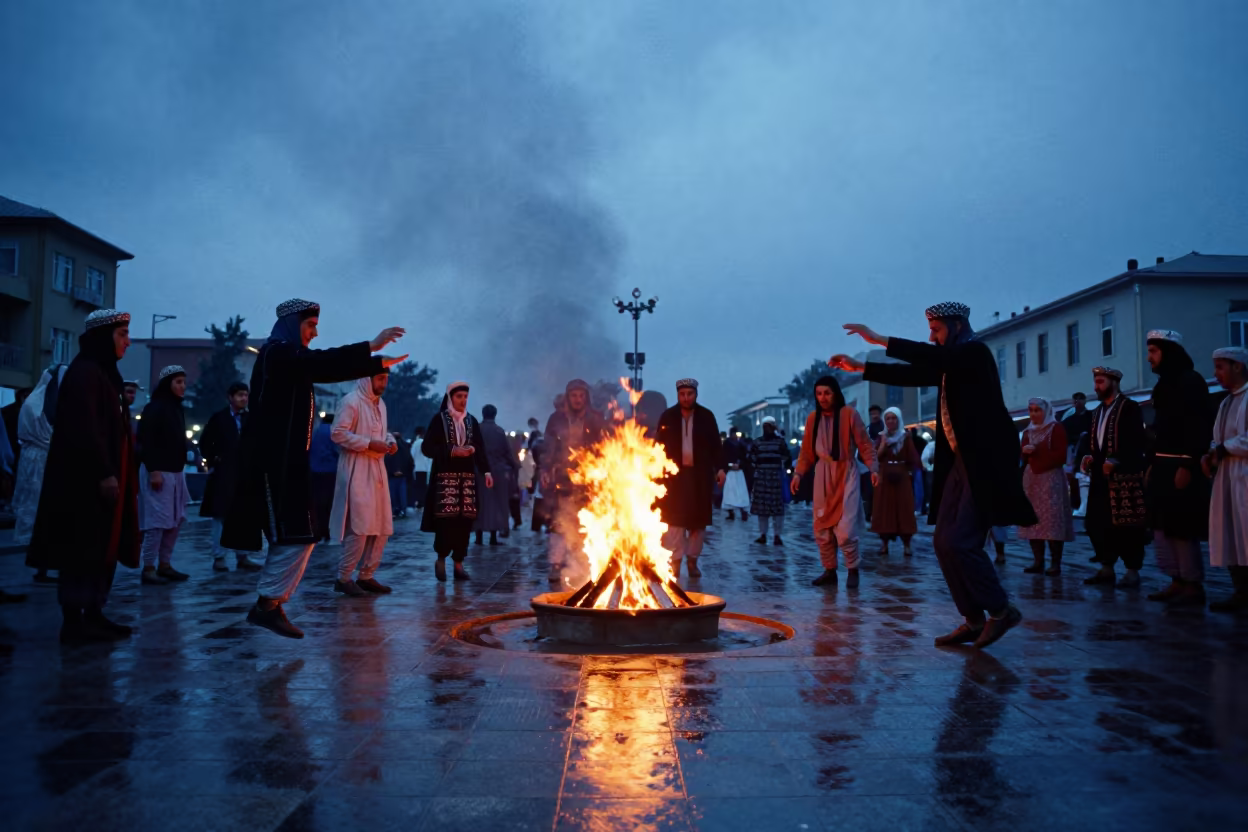 Twilight Fire Jumping at Surat Newroz Festival in at a public square during a festival in Surat