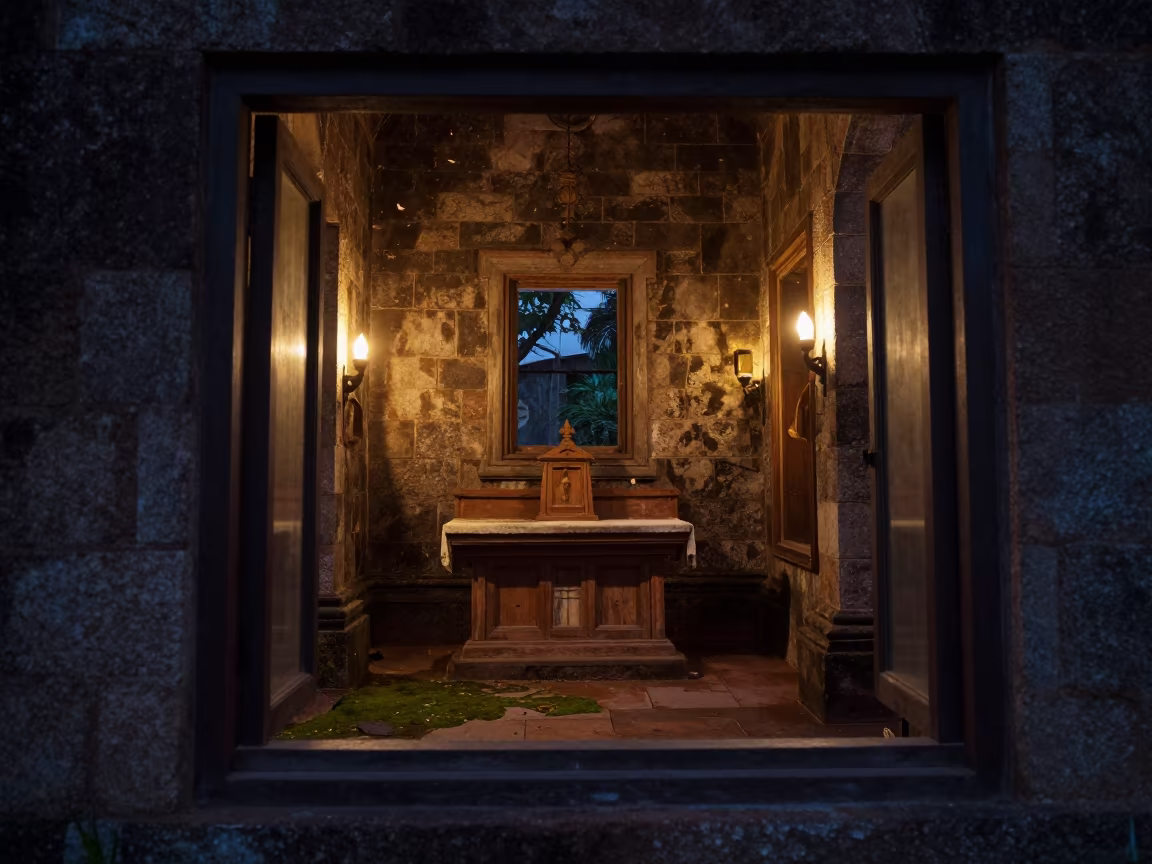 Twilight Fireflies in Kochi Stone Chapel in inside a stone chapel in Kochi