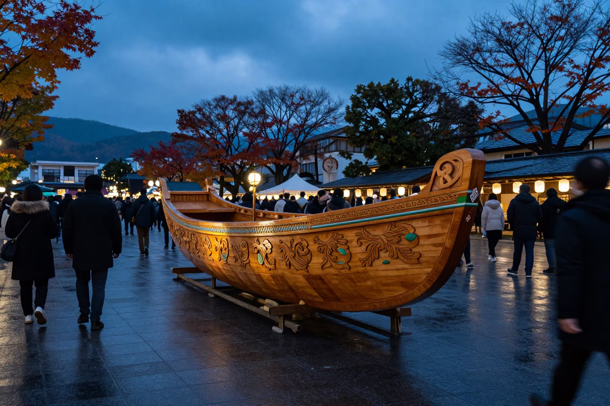 Twilight Float Festival Kagoshima Late Autumn Dusk in at a public square during a festival near Kagoshima