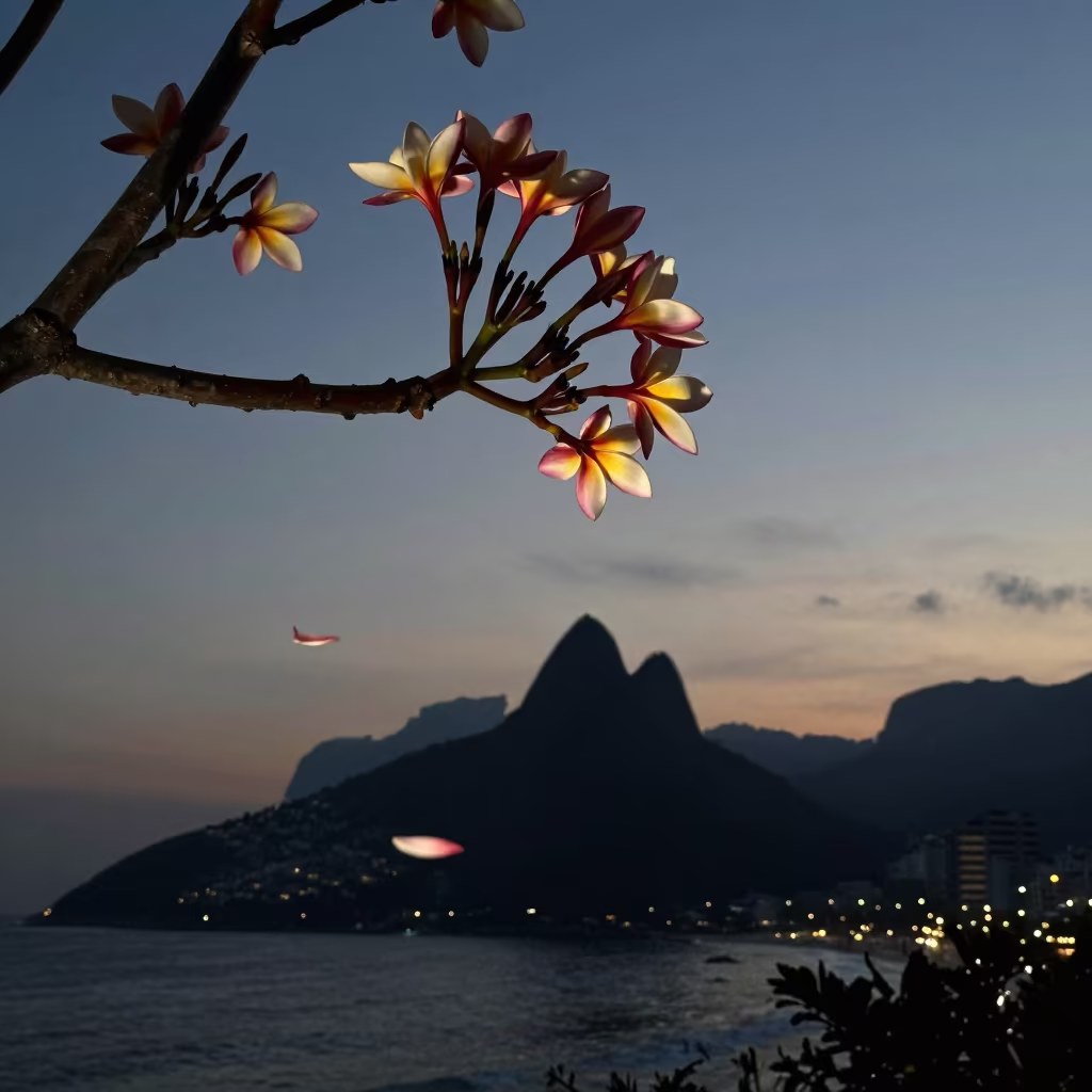 Twilight Frangipani Shadows Defy Rio Light in in Rio de Janeiro state