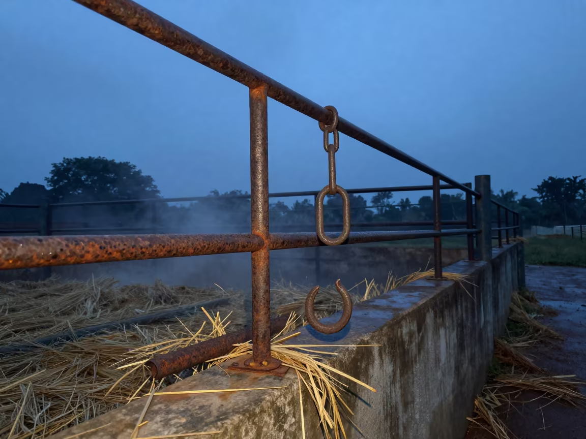 Twilight Gate Chain Rail Monsoon Corral Ghana in inside a ranch corral in Ghana