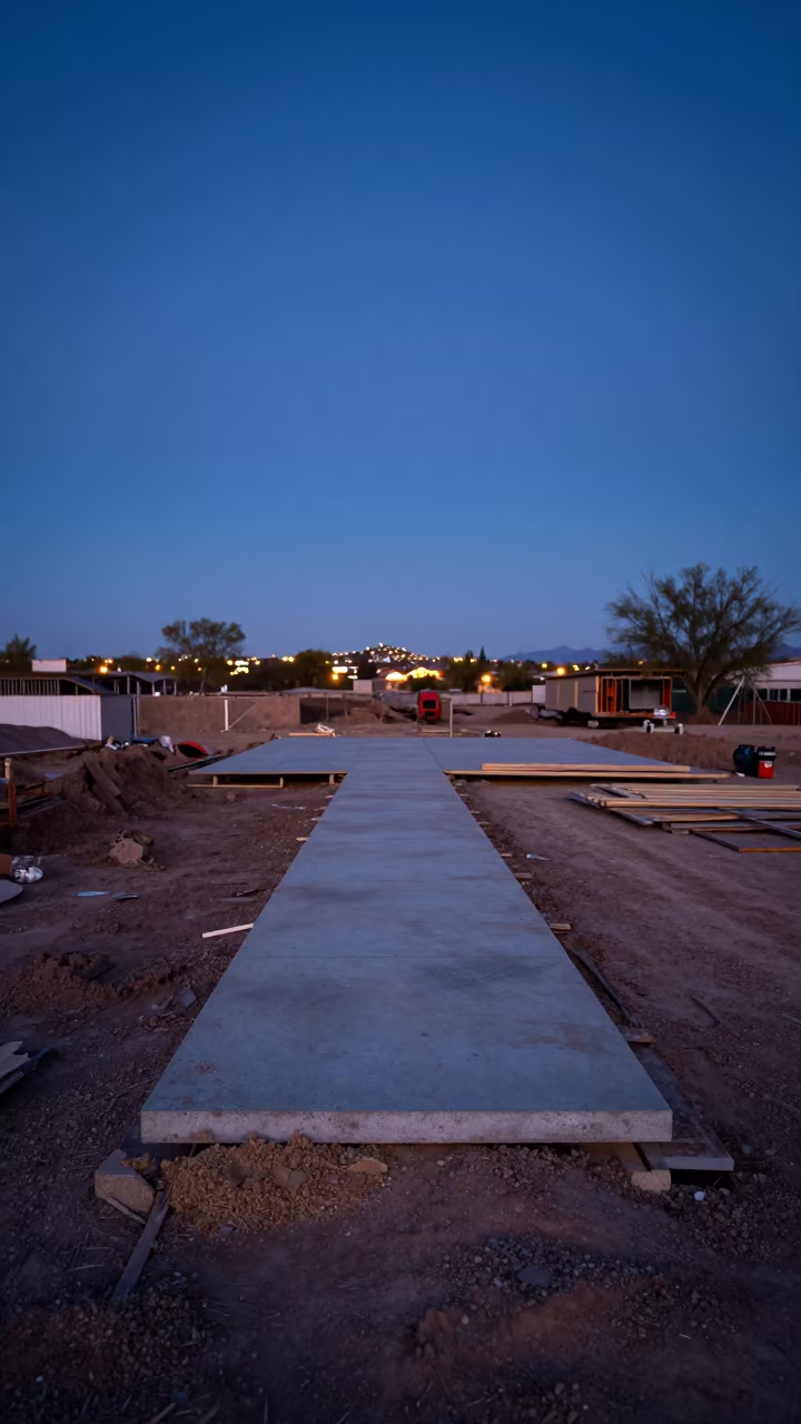 Twilight Glazing Install Site Tucson Construction in at a muddy site access road near Tucson
