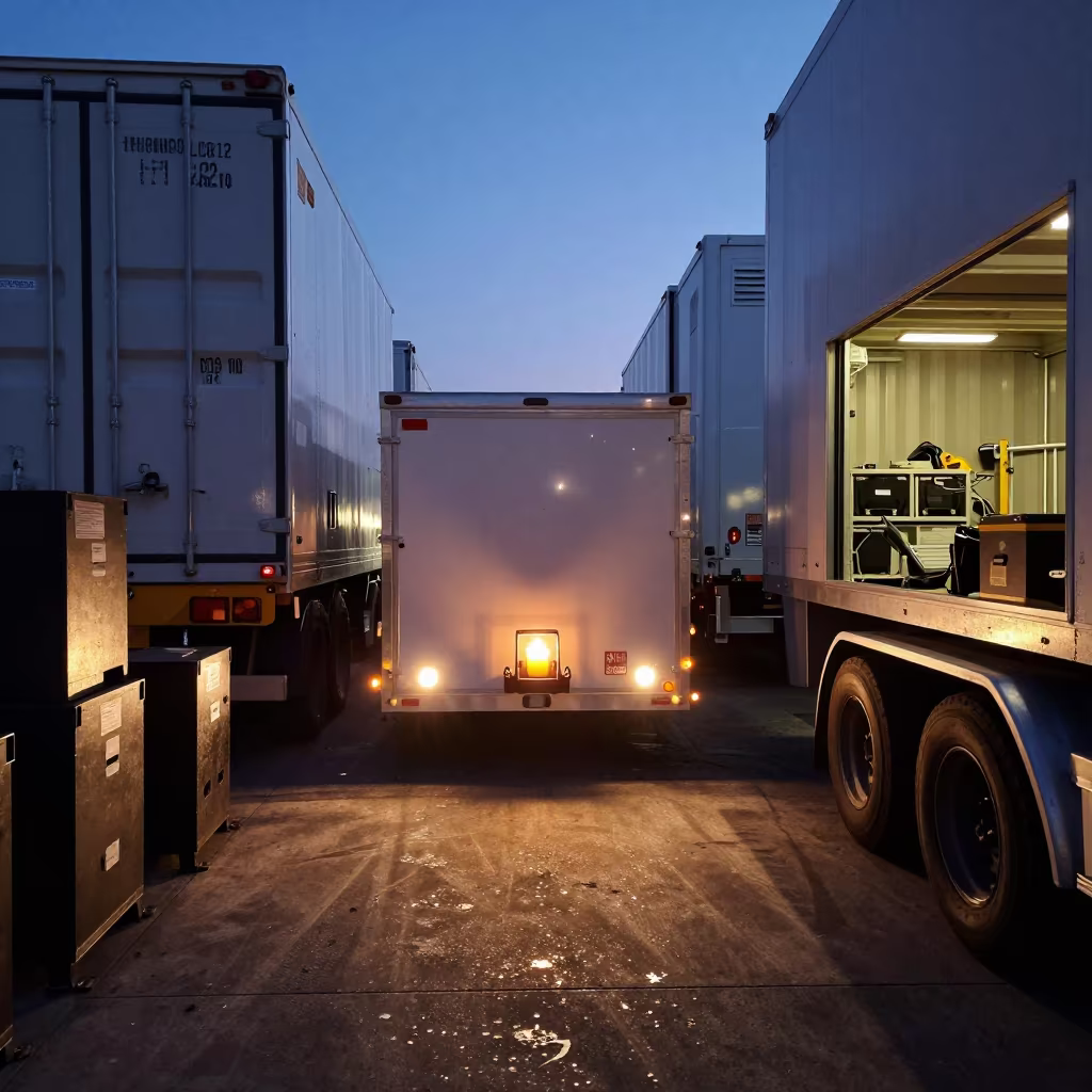 Twilight Glow on Trailer Dock Flashlight Station in inside a cross-dock lane near San Francisco