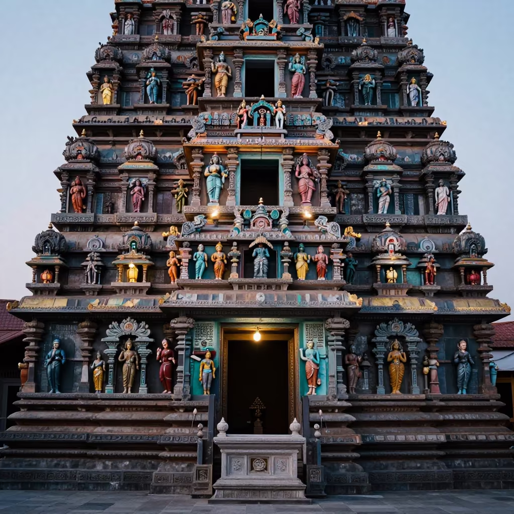 Twilight Hindu Gopuram Altar Sculpture Çorlu in at the foot of a stone altar in Çorlu