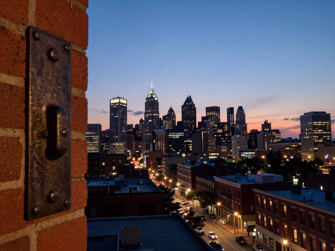 Twilight Horizon View of Philadelphia Pennsylvania Cityscape with Urban Street Details in in Philadelphia, Pennsylvania, United States