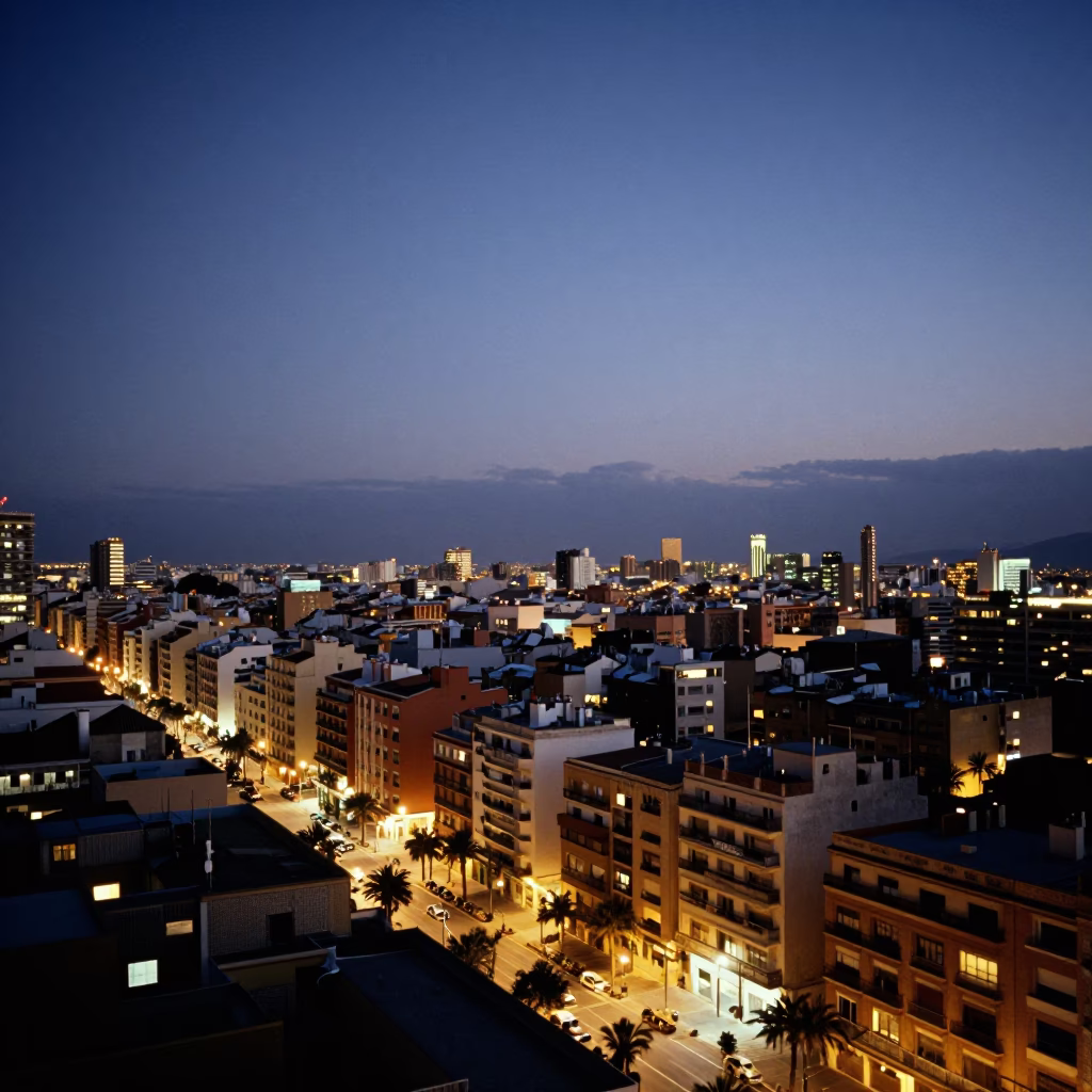 Twilight Horizon View of Valencia Spain Cityscape and Street Life in in Valencia, Spain