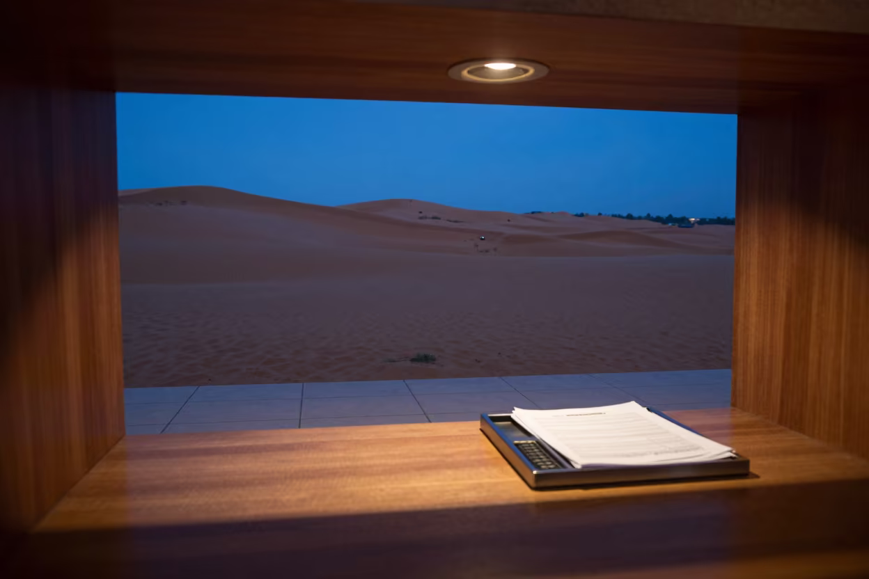 Twilight Hotel Lobby Keycard Tray with Sand Floor Transition in inside a hotel lobby in Maseru