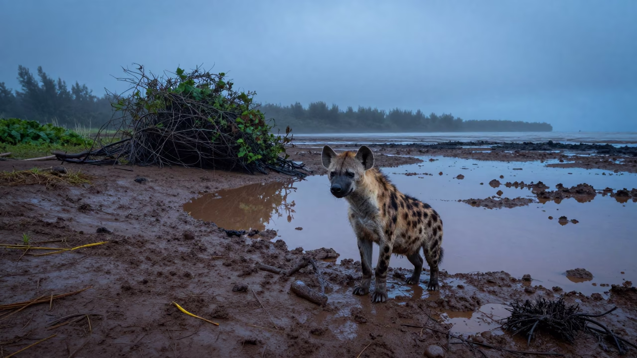 Twilight Hyena Beside Hawaii Tidal Inlet in beside a tidal inlet in Hawaii