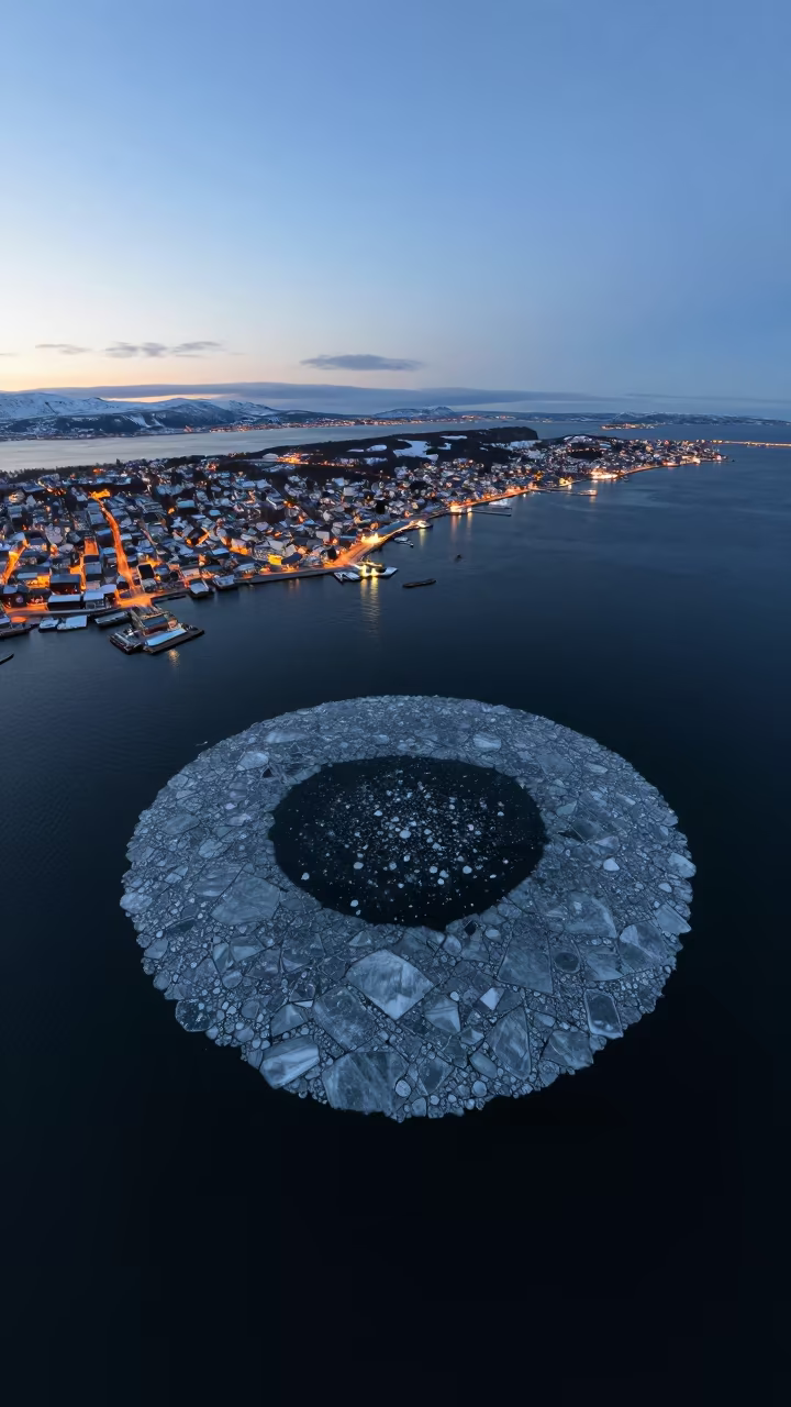Twilight Ice Floes Drifting Near Tromsø in near Tromsø