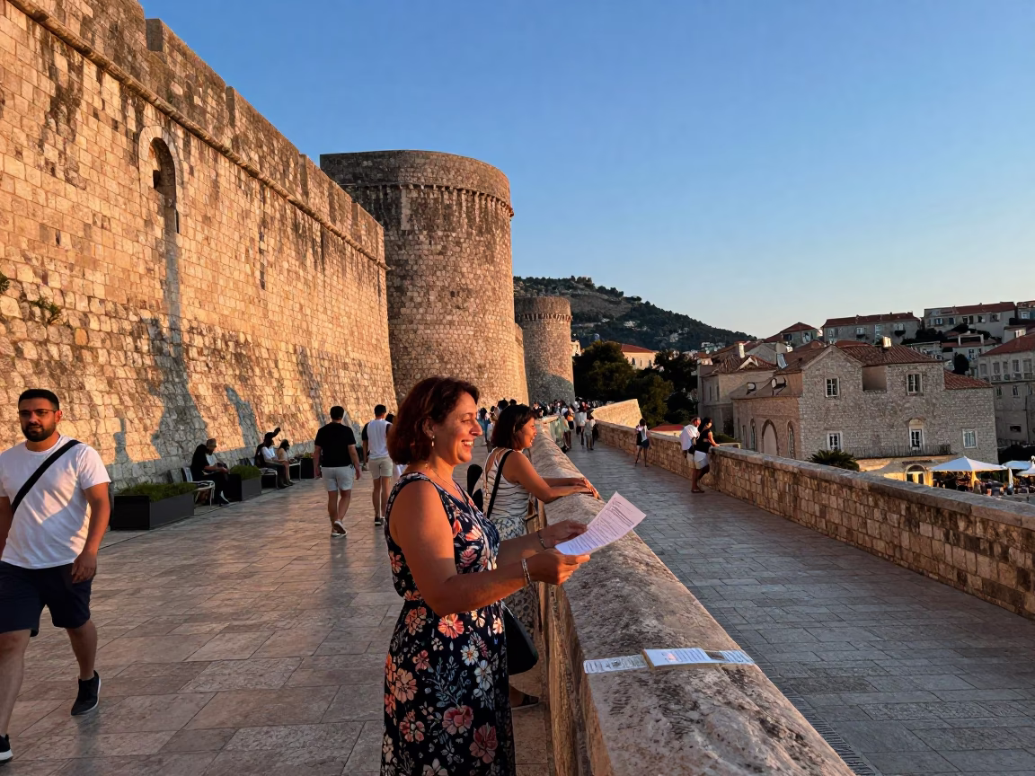 Twilight in Dubrovnik Croatia Street Scene with Stone Walls and Local Life in in Dubrovnik, Croatia