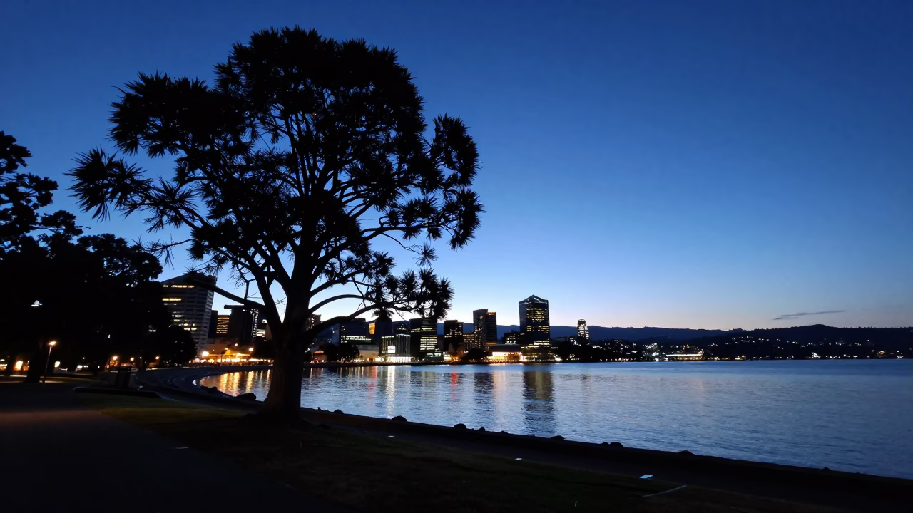 Twilight in Hobart at Blue Hour in in Hobart, Tasmania, Australia