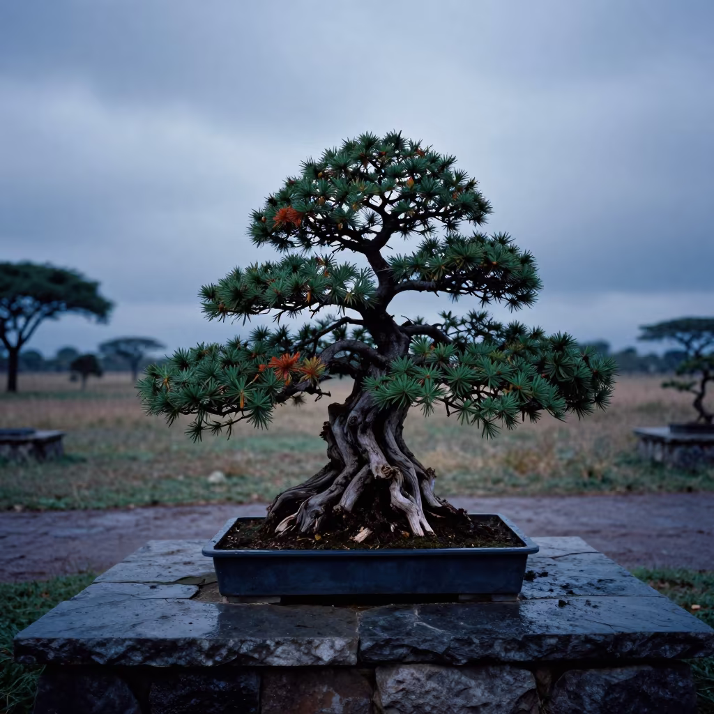 Twilight Juniper Bonsai with Deadwood on Stone in in Botswana