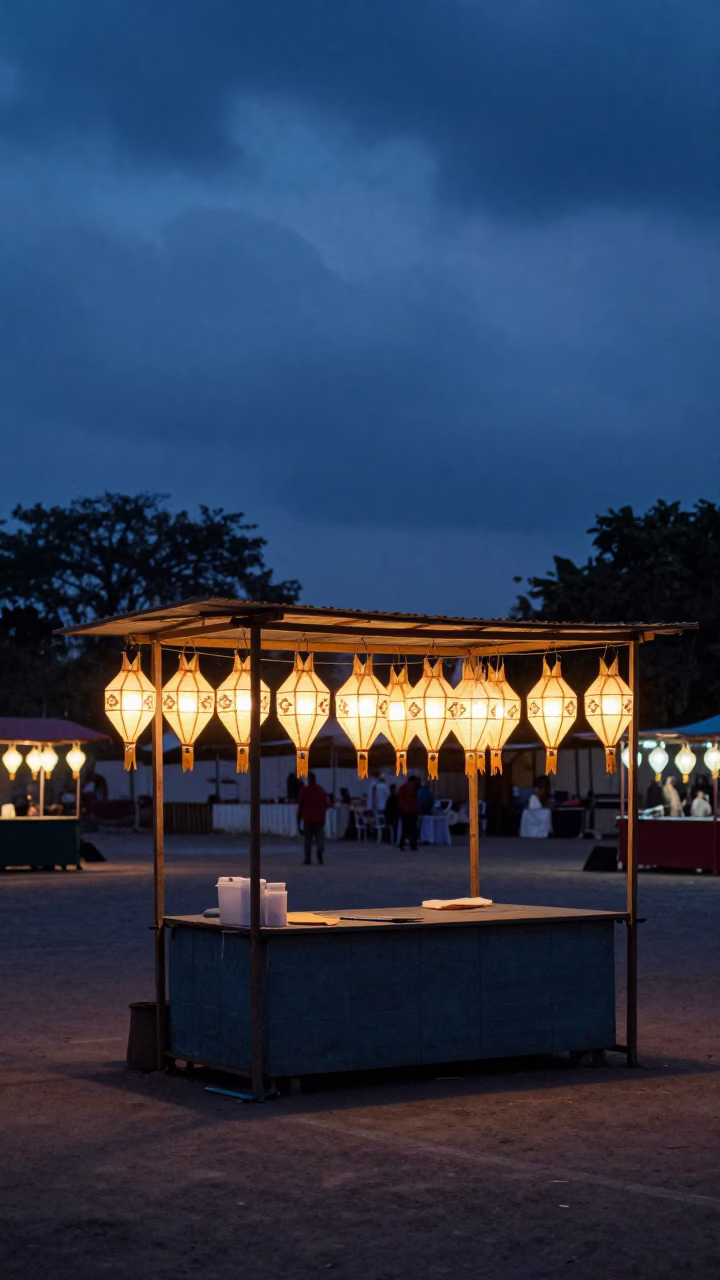 Twilight Lantern Stall Bidar Night Market in at a night market in Bidar