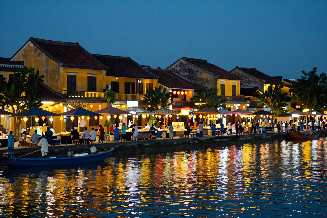 Twilight Lanterns and Local Life in Hoi An Vietnam Night Market in in Hoi An, Vietnam